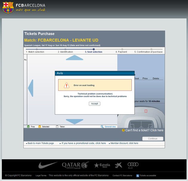 Ошибки в работе сайта ФК Барселона